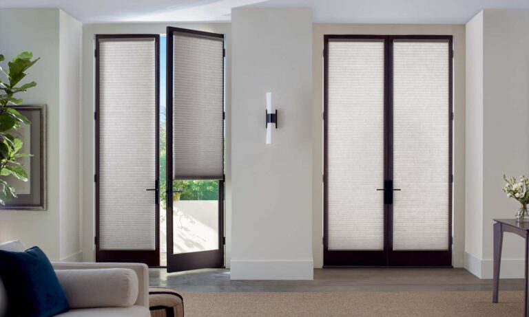Tall french doors with honeycomb shades in Naples FL
