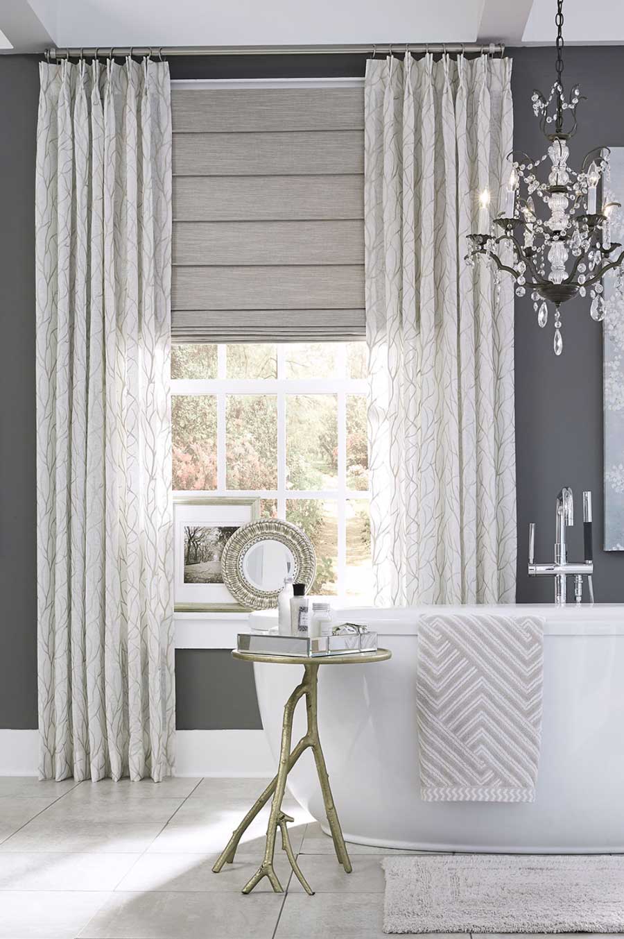 drapery trends by layering in modern bathroom Nova Scotia home