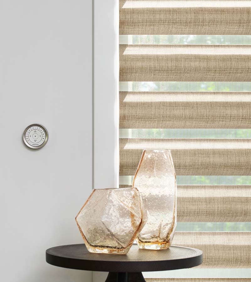 gold window shades with automation
