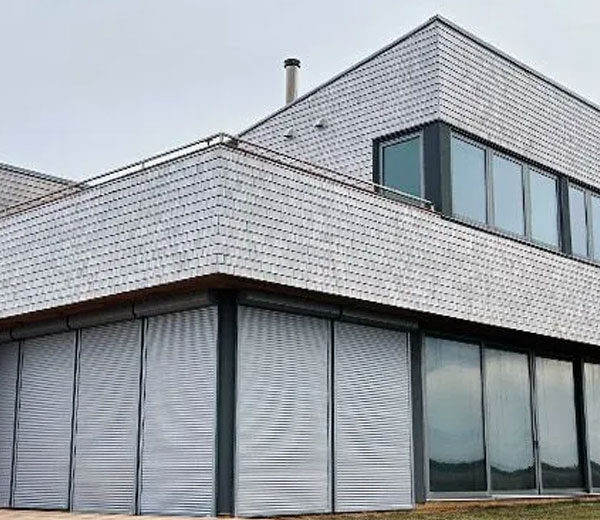 outside view of rolling hurricane shutters on home