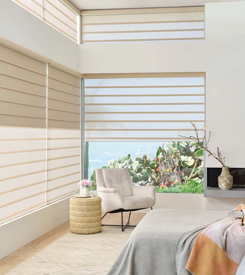 cream roman shades in bedroom in Nova Scotia