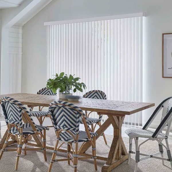 gotcha-covered-seeview-blinds-vertical-shades white vertical blinds on window of kitchen