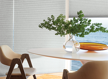 dining room with window blinds