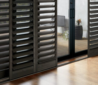 black newstyle window shutters for glass sliding doors seeview