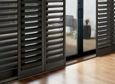 black newstyle window shutters for glass sliding doors seeview