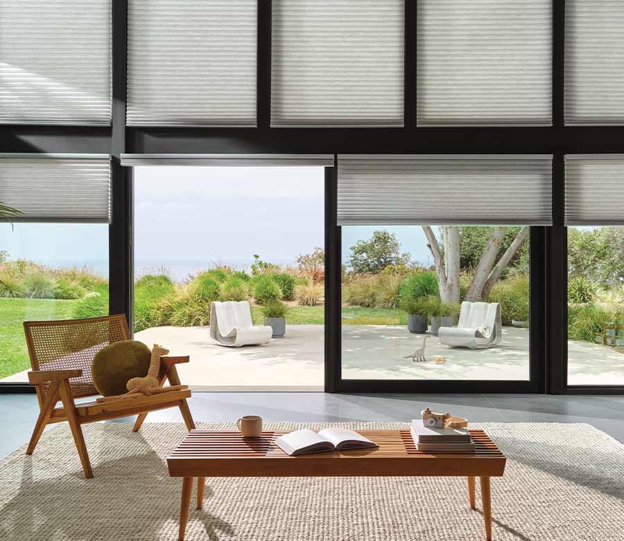 insulating cellular window shades on large living room windows