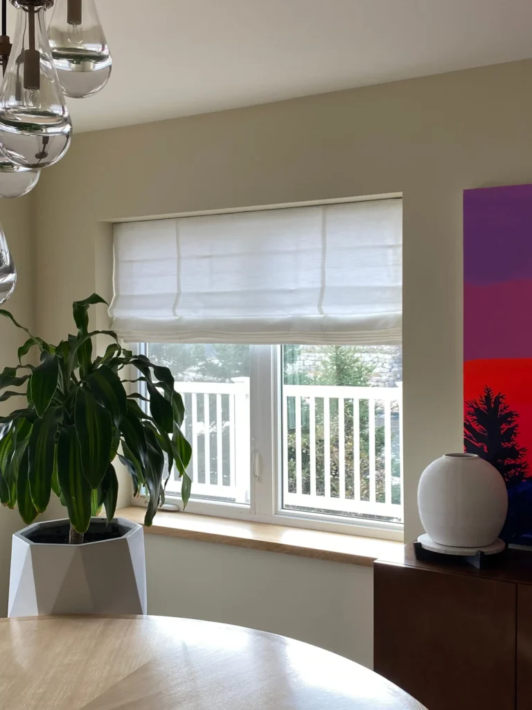 window covering custom roman shades sheer in dining room