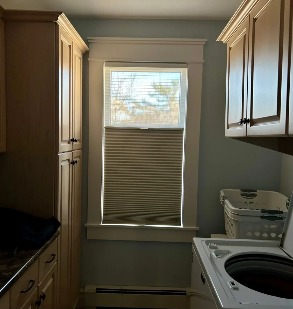 cellular honeycomb shades in laundry room
