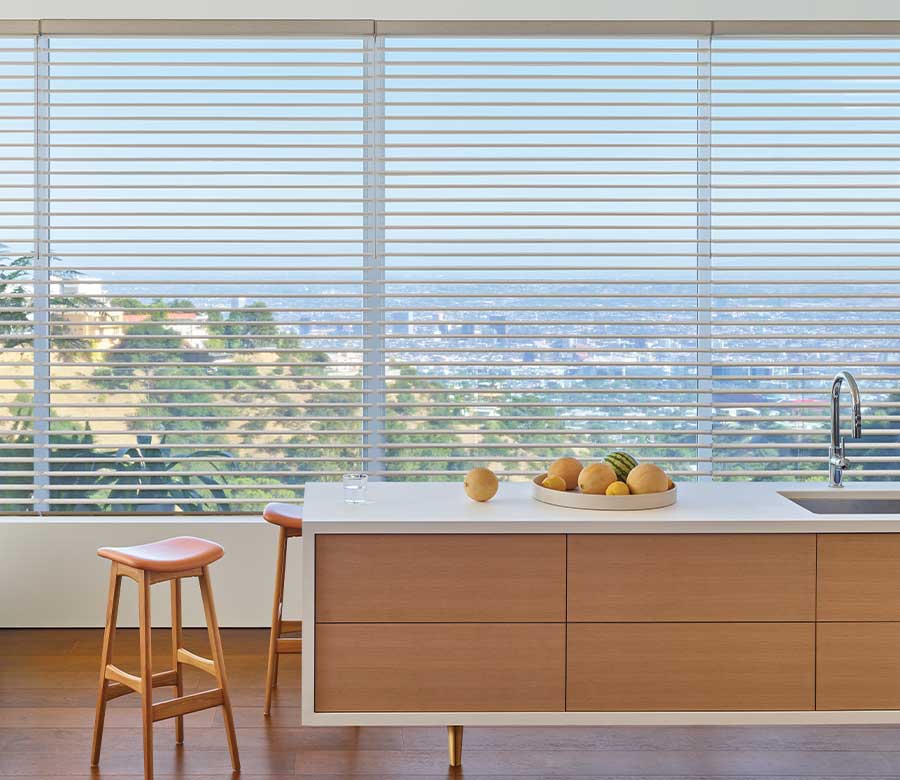kitchen with large sheer shades with clearview in nova scotia