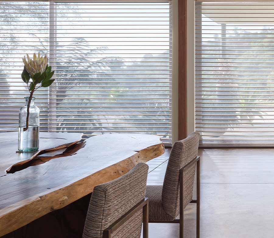 floor to ceiling sheer window shades in dining room