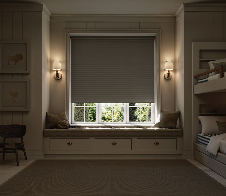 childrens room with room darkening window shades