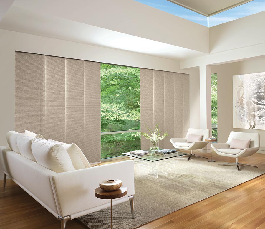 cream sliding window panels in modern dining room