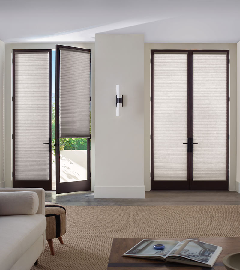 cellular shade for doors with trackglide operation Sliding Glass Door Covering Ideas
