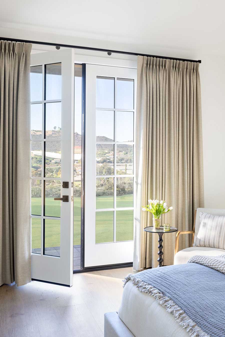 double pinch pleat drapes on french doors