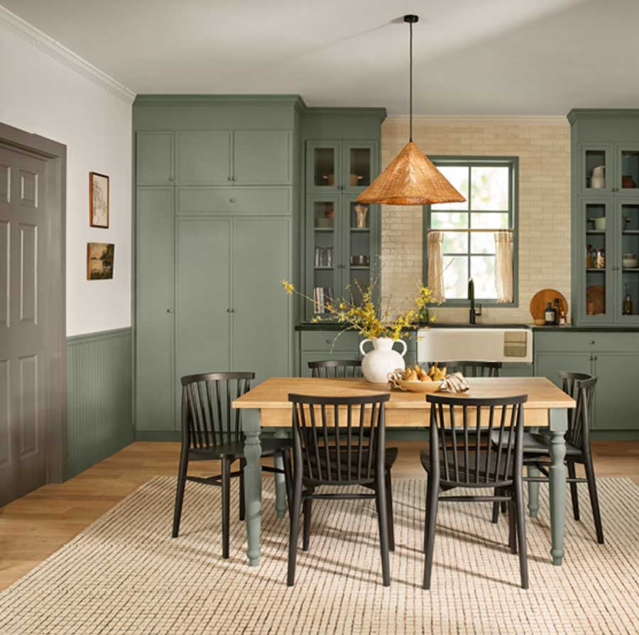 warm eucalyptus sage green color kitchen dining halifax NS