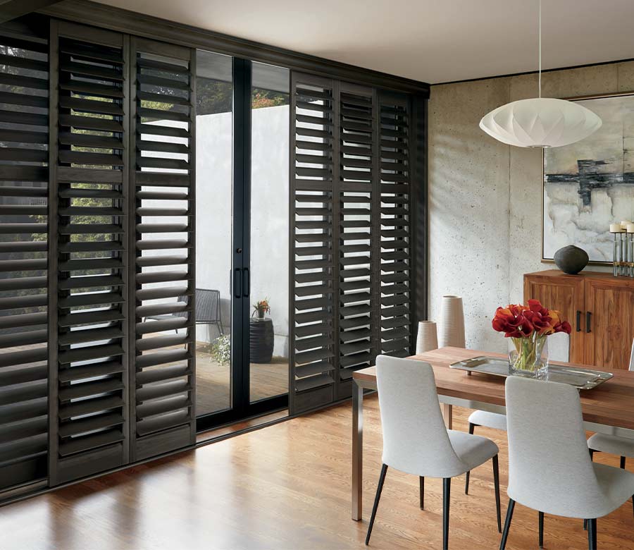 dark brown shutters for glass door