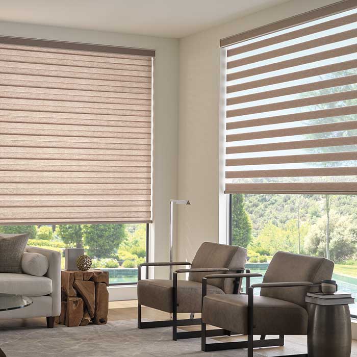 Designer Banded Shades with Motorized Control of large windows