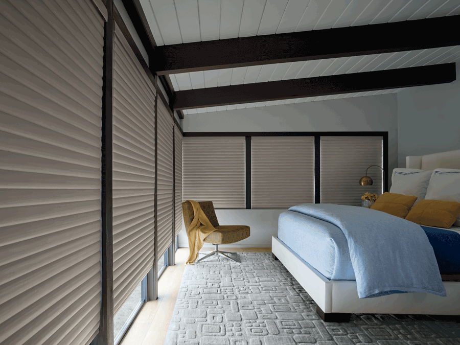 motorized Sonnette room darkening shades in a bedroom