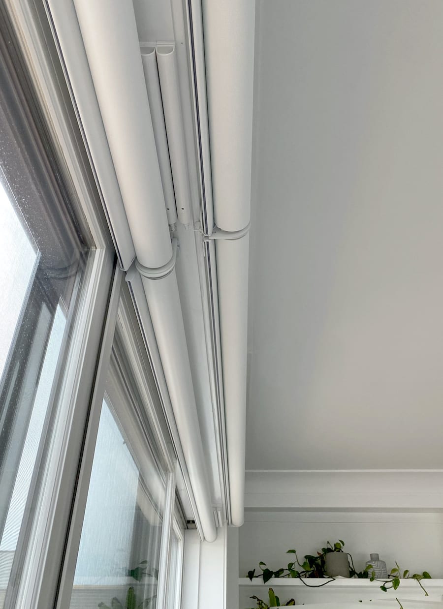 rechargeable battery wand housed in the headrail of motorized shades