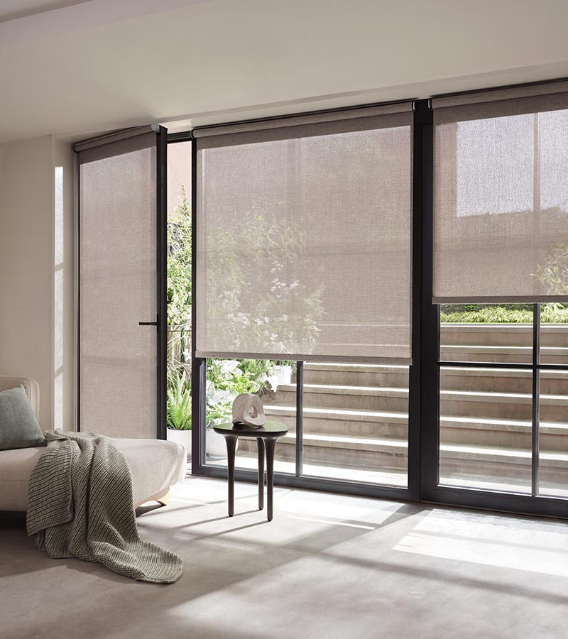gray screen shades on glass patio doors